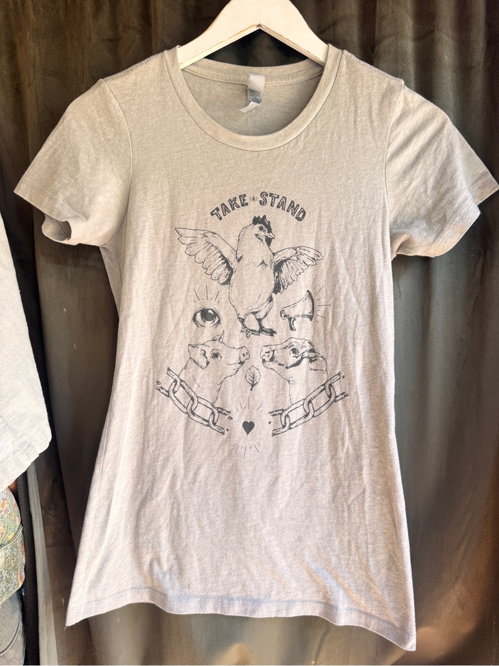 Vegan Animal Chicken Take A Stand Graphic Tee - Light Gray